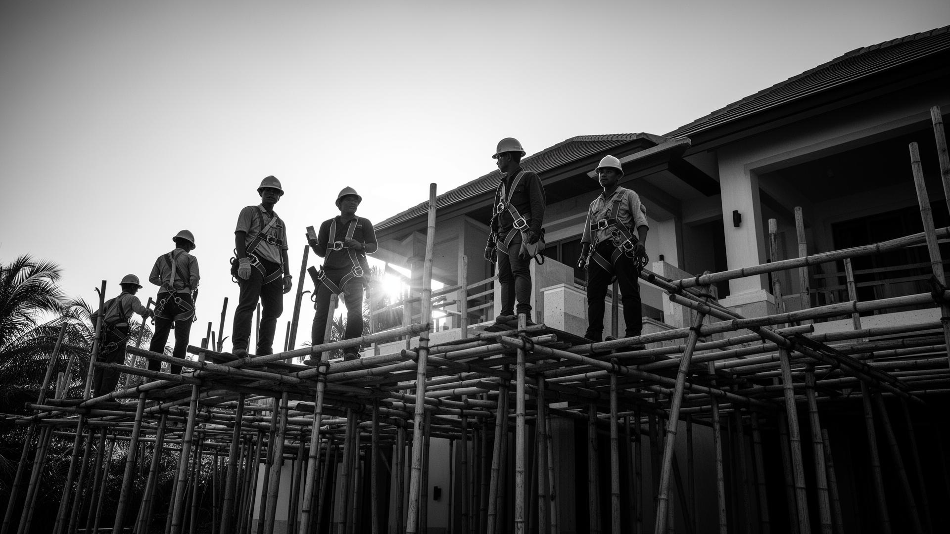 Sketch of construction worker on scaffolding